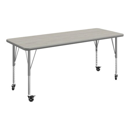 Flash Furniture Wren 60 in x 24 in Adjustable Height Activity Table, Thermal Laminate Top, Standard Legs, Light Gray XU-A2460-REC-LTGRY-T-P-CAS-GG