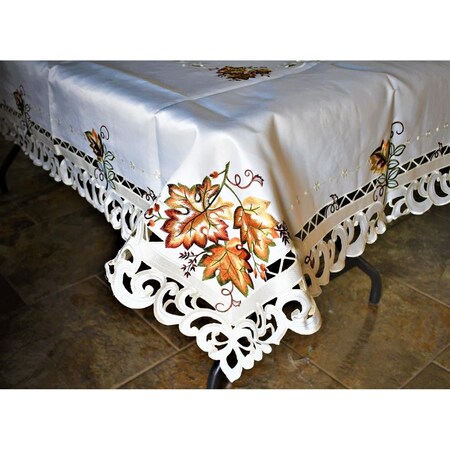 Sinobrite 68 x 126 in. Fall Leaf on Cream Fabric Tablecloth H9036-68x126