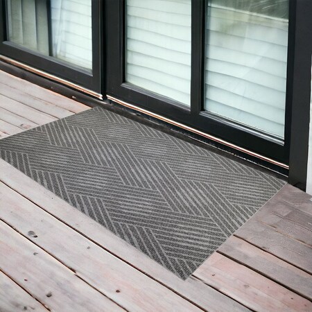 Homeroots 2' X 3' Gray and Blue Geometric Stain Resistant Indoor Outdoor Area Rug 531611