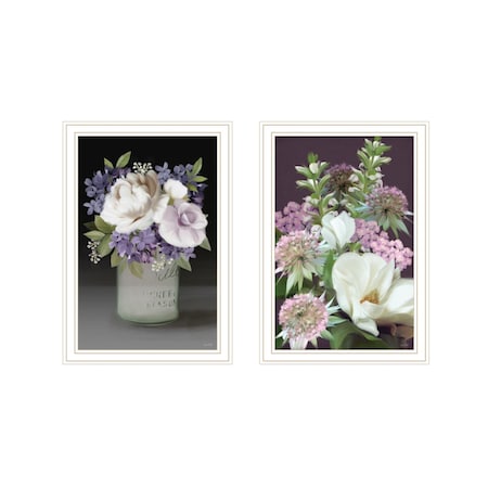 Homeroots Set Of Two Lilac and Wild Plum Bouquet White Framed Print Wall Art, 2PK 407994