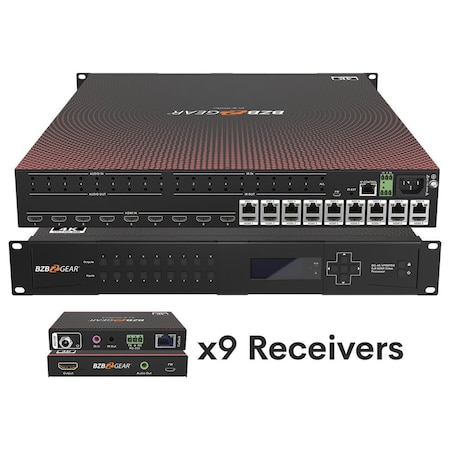 Bzbgear 9x9 4K UHD Seamless HDMI Matrix Switcher/Video Wall Processor/MultiViewer Kit with 9 Receivers BG-4K-VP99PRO