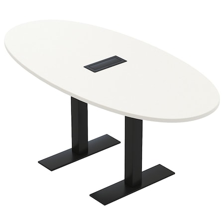 Skutchi Designs 6ft Conference Table With Power Unit | 6 Person Modular Boval Meeting Table | Harmony Series HAR-BOVL-36X72-T.BK-W960-EBLK