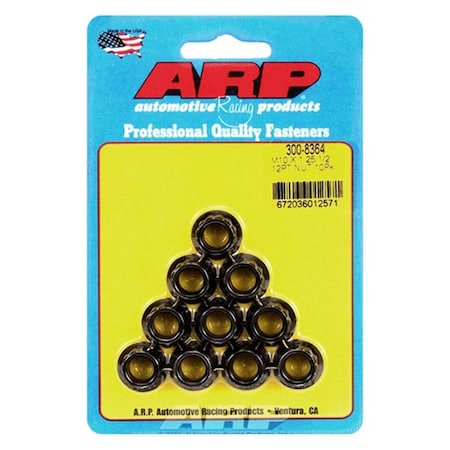 Arp 300-8364 10 x 1.25 mm 12 Point Black Oxide Steel Nut, 10PK ARP300-8364