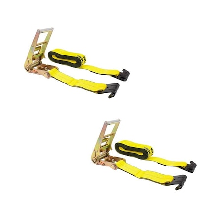 Mytee Products 3in x 30ft Ratchet Straps w/flat hook, WLL 5,000 Trailer Tie Down - Yellow, 2PK RS330x2