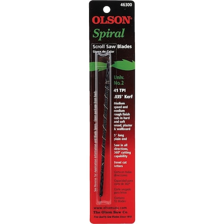 Olson 41TPI Spiral Plain End Scroll Saw Blade, 12 Count SP46300