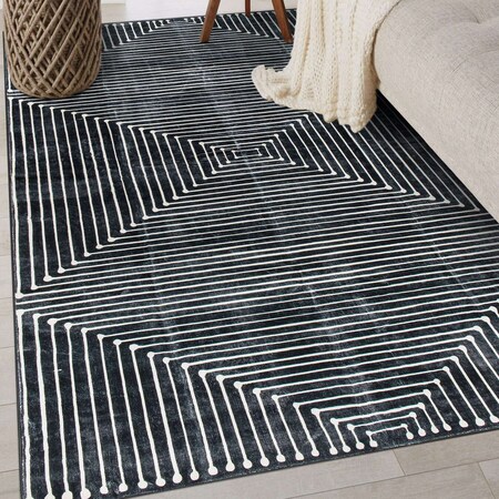 World Rug Gallery Bohemian Stripes Washable Non Slip Area Rug 3 ft x 5 ft Black WR73BLACK3X5
