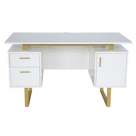 Homeroots 51" White Wood Computer Desk With Two Drawers 723776