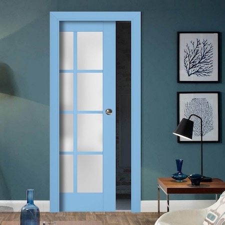 Sartodoors Slab Barn Door Panel Frosted Glass 18x96 Solid Core Modern Interior VEREGIO7412S-AQU-1896