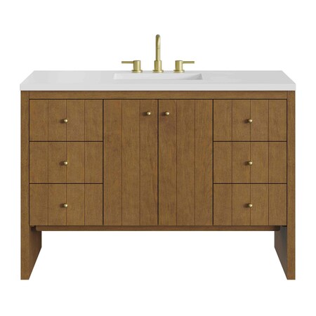 James Martin Vanities Hudson 48" Single Vanity, Honey Oak w/ 3 CM White Zeus Silestone Top 435-V48-HNO-3WZ