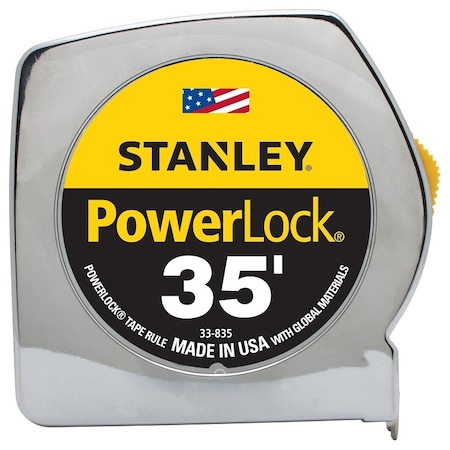 Stanley PowerLock 33-835 Tape Measure, 35 ft L Blade, 1 in W Blade, Steel Blade, ABS Case 33-835THL
