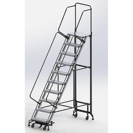 Ballymore 11.3 ft H Aluminum Rolling Ladder, 10 Steps, 450 lb Load Capacity HY-LA-103214P