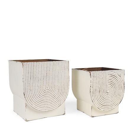 Homeroots Set of Two White Metal 20 Ounce Rectangular Pot Planters, 2PK 609419