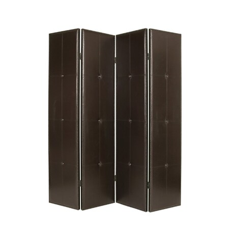 Homeroots 84" Brown Faux Leather Folding Four Panel Screen Room Divider 277094