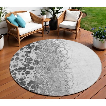 Homeroots 8' Gray Silver And Charcoal Round Abstract Washable Indoor Outdoor Area Rug 582520