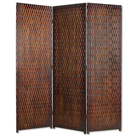 Homeroots 72" Brown Wood Folding Three Panel Screen Room Divider 274904