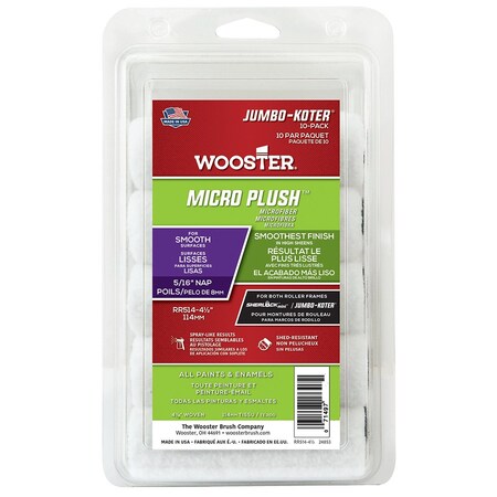Wooster 4 1/2in x 5/16in Nap 0RR5140044 Micro Plush Jumbo-Koter Microfiber Mini Roller Cover, Button-End,  0RR5820044