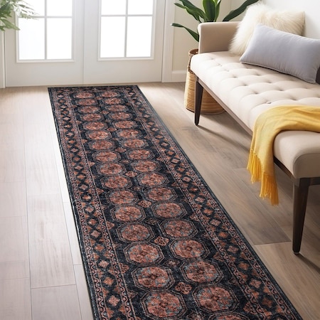 World Rug Gallery Transitional Moroccan Washable Non Slip Runner Rug 2 ft x 8 ft Rust WR83RUST2X8