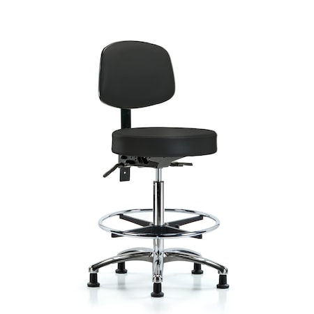 Blue Ridge Ergonomics Ben Stool, Hi, Vin, Bk, Chrome, CF, Glides, BLK BR-VHBST-CR-T0-CF-RG-8540
