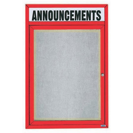 Aarco Illuminated Outdoor Enclosed Bulletin Board w/ Al Frame Header, Powder Coated Red, 48''Hx36''W ODCC4836RHIR