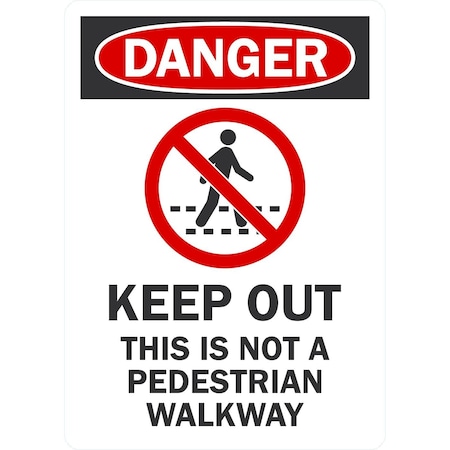 Lyle Danger Keep Out, Not a Pedestrian Walkway with Symbol, 5x7, Non-Reflective, White G-16880-ND_5x7