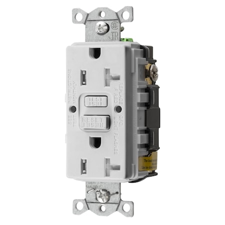 Hubbell Wiring Hubbell 20 Amp Self-Test GFCI Receptacle, 125V, NEMA 5-20R, Tamper-Resistant, White GFTRST20W
