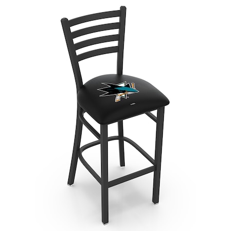 Holland Bar Stool Co 30" Blk Wrinkle San Jose Sharks Stationary Bar Stool, Ladder Back L00430SJShar