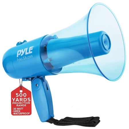 Pyle 30W Megaphone Siren Bullhorn Speaker, Rechargable, Portable and Lightweight Automatic Bullhorn for PMP79WLTB