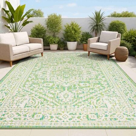 Jonathan Y Sinjuri Medallion Textured Weave Cream/Green 4 ft. x 6 ft. Indoor/Outdoor Area Rug SMB101H-4