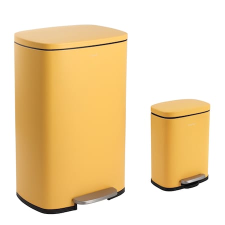 Happimess Connor Rectangular 13.2-Gallon Trash Can w/ Soft-Close Lid and FREE Mini Trash Can, Daffodil Yellow HPM1006L