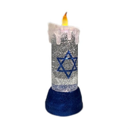 Homeroots 10" Blue And White Flameless Hanukkah Pillar Candle With Snow Globe 633981