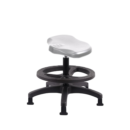 Blue Ridge Ergonomics Poly Ray Stool-Medium Bench Height with Black Foot Ring & Stationary Glides in Gray Poly PRPMBSL-RG-BF-RG-GRY