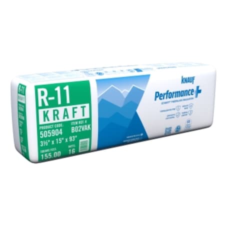 Knauf R-11 Kraft Faced Fiberglass Roll Insulation, bundle of 5 bags, covers 775SF, 5PK 505904