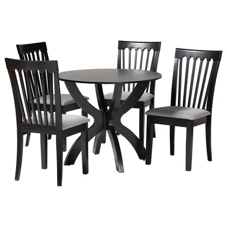 Baxton Studio Bailey Modern Grey Fabric and Dark Brown Finished Wood 5-Piece Dining Set 256-9398-10902-ZORO