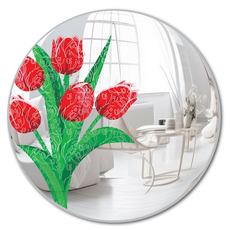 Se-Kure Luxe Frameless Floral Printed Convex Mirror with Tulip 18in CFL05-18