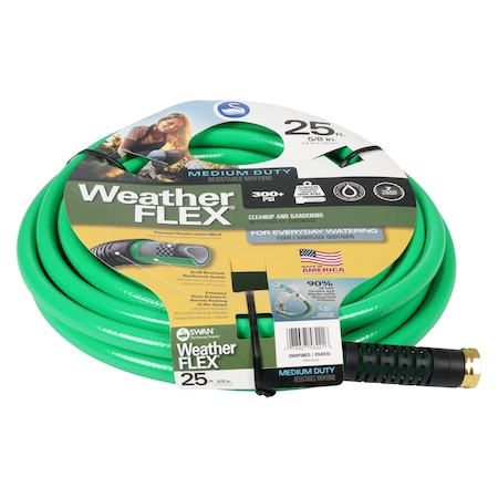 Zoro Select 5/8 in ID x 25 ft L Weatherflex Medium Duty Garden Hose, PVC Tube, Green CSNWF58025