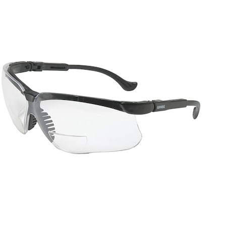 Uvex Semi-Rimless Safety Glasses w/Black Frame, Clear Lens and Anti-Scratch Coating, +1.00 Diopter S3761