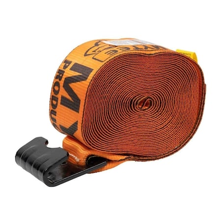 Mytee Products 4 in x 30 ft Winch Strap with Flat Hook - High Abrasion Orange WS430A