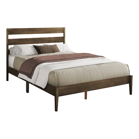 Monarch Specialties Queen Size, Bed Frame Only, Platform Bed, Solid Wood Legs, Walnut Wood Frame, Contemporary, Modern I 6066Q