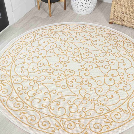 Jonathan Y Charleston Vintage Filigree Textured Weave Cream/Yellow 5 ft Round Indoor/Outdoor Area Rug SMB106M-5R