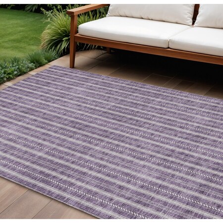 Homeroots 10' X 14' Purple And Ivory Striped Washable Indoor Outdoor Area Rug 595894