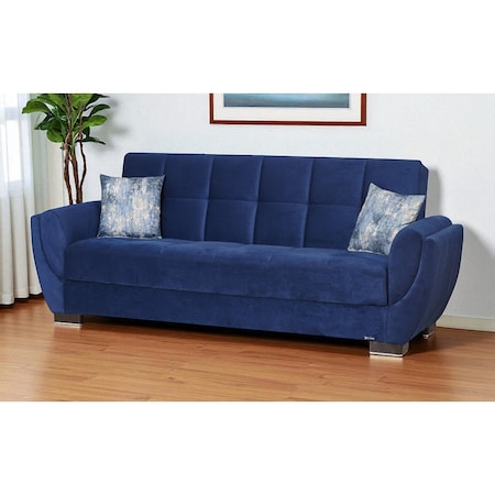 Homeroots 93" Blue Microfiber Convertible Futon Sleeper Sofa And Toss Pillows With Storage 607072
