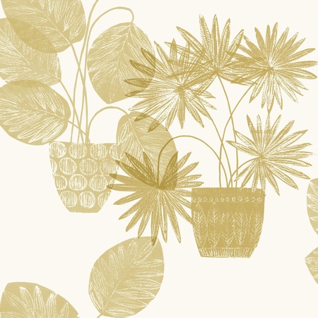 A-Street Prints Aida Gold Potted Plant Wallpaper 4014-87557