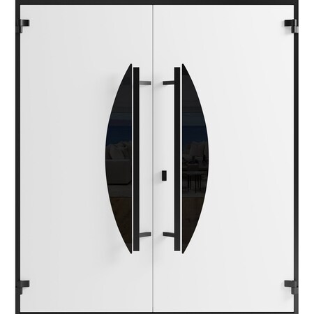 Vdomdoors Front Exterior Prehung Aluminum Double Doors Ronex1077 Teak Mirrored Clear Glass Entry Metal Modern RONEX1077DEXD-OAK-W72xH96-LH-O