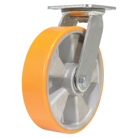 Vestil Polyurethane Swivel Caster 8 In. Diameter x 2 In. Width 1543 Lb. Capacity Orange/Silver CST-VE-8X2PUA-S