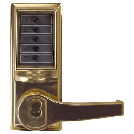 Dormakaba Pushbutton Cylindrical Lever Lock, Combination Entry, Schlage FSIC Prep, Bright Brass, RH/RHR LR1021S-03-41