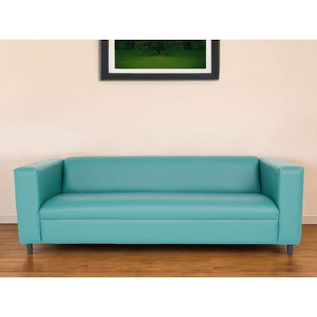 Homeroots 84" Blue Faux Leather Sofa With Black Legs 530487