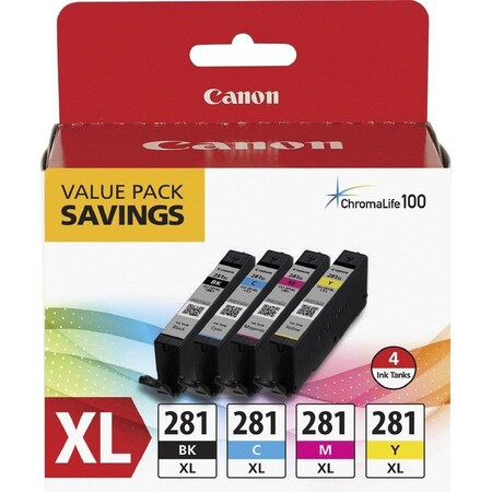 Canon CLI-281XL Original Inkjet Ink Cartridge, Value Pack, Multicolor, Inkjet, 12PK CLI281XBKCMY