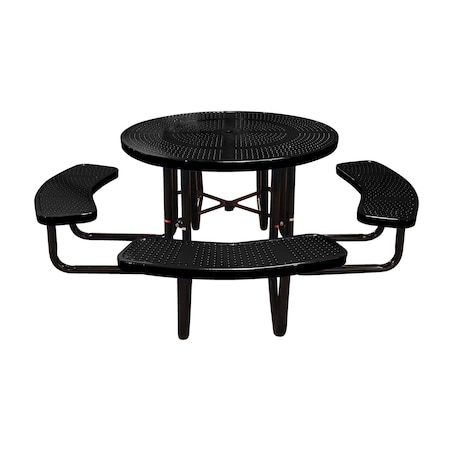 Leisure Craft 46" Round Picnic Table, Perforated Metal, Portable, Black T46ROP-PERF-BLACK