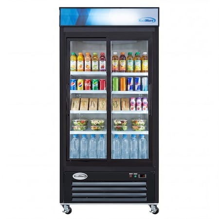 Koolmore 40 in. 33 Cu. Ft. Commercial Merchandiser Refrigerator with Sliding Doors, LED Lighting in Black KM-MDR-2GD-33CSL