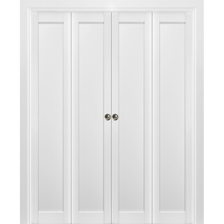 Sartodoors Sliding Closet Double Bi-fold Doors White Solid Core Modern Interior QUADRO4111DBF-WS-96 x 96 (4* 24x96)